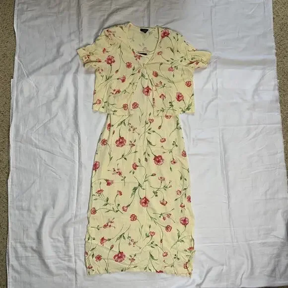 90s Yellow Cardigan Maxi Dress Set Preppy Summer Girl Next Door Dress - Picture 7 of 9